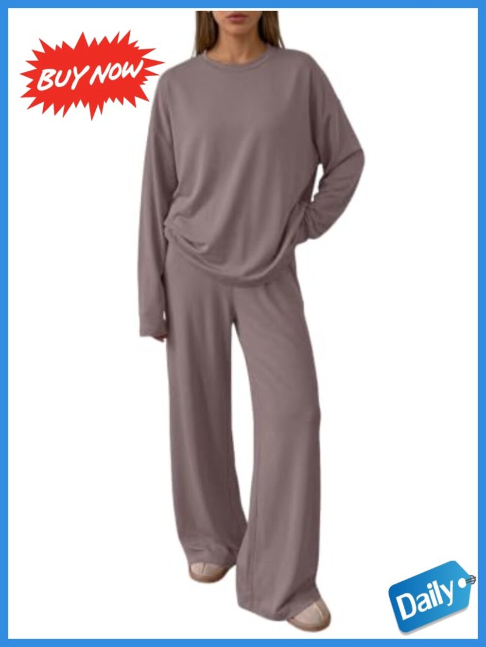 2 Piece Lounge Set Oversized Tunic Top Wide Leg Pants Rayon Spandex